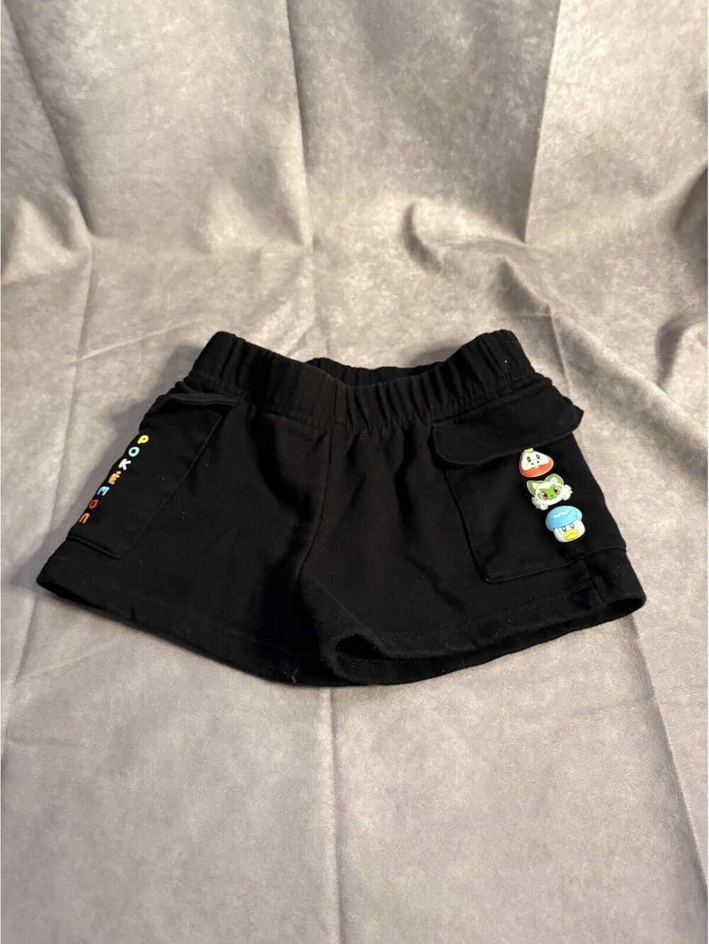 Pokémon Black Shorts Kids XS 4/5 Elastic Waist Cargo Style Pockets